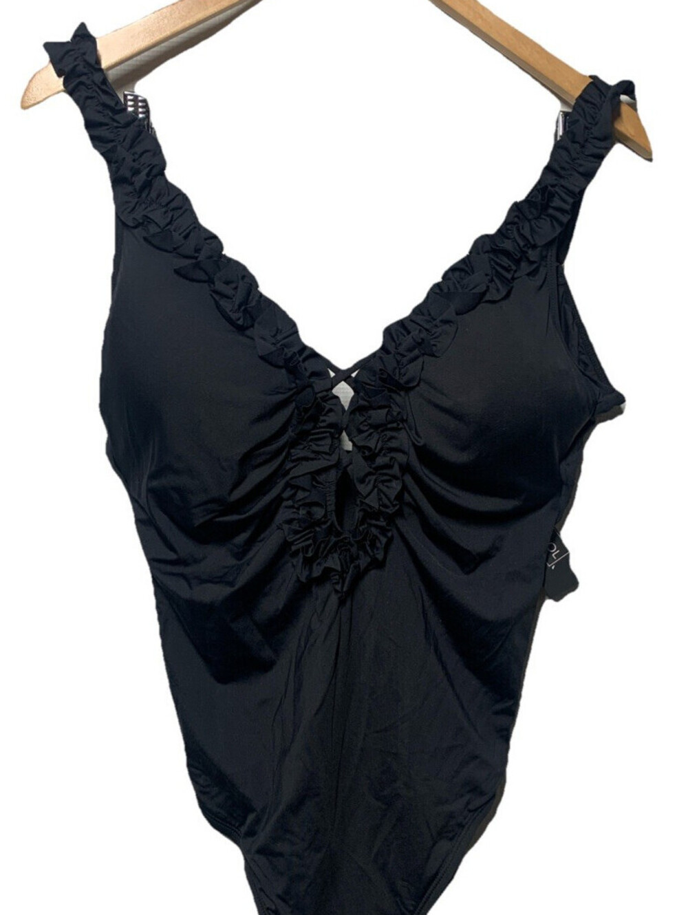 La Blanca Women's Island Goddess Ruffle Plunge One-Piece Swimsuit Size 16 Black